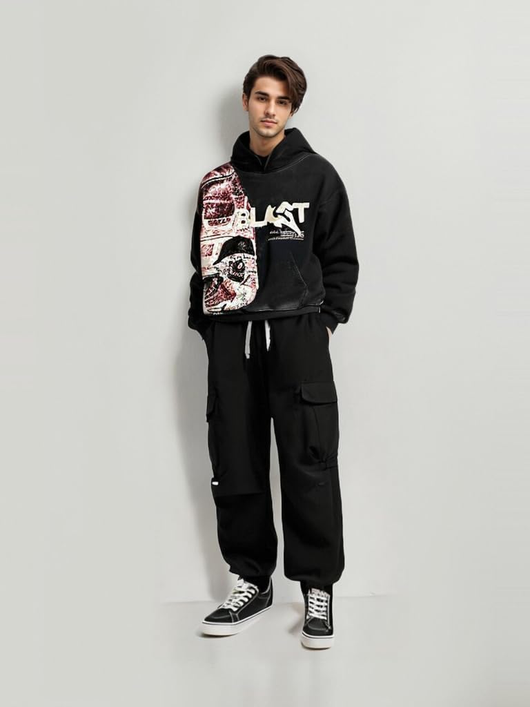 Obenie Retro Y2K Hoodie Gothic Casual Alphabet Blast Print Pattern Skull Fashion Hoodie Men Harajuku Men Clothing (black,M,Medium) - Image 3