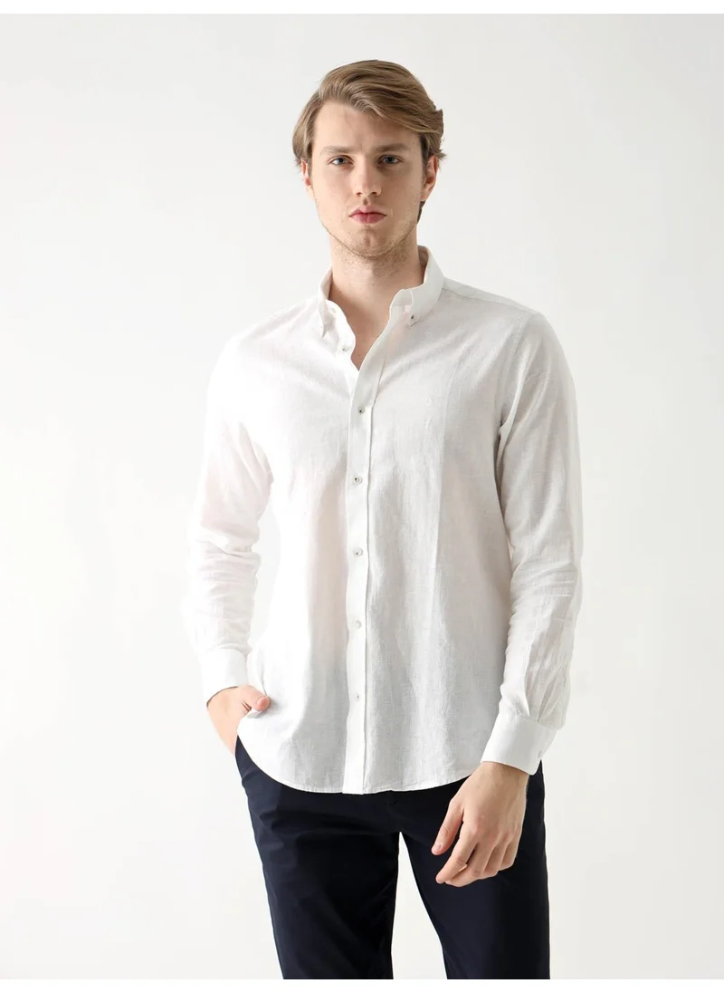 Dufy White Men's Regular Fit Brent Button Collar Long Sleeve Shirt