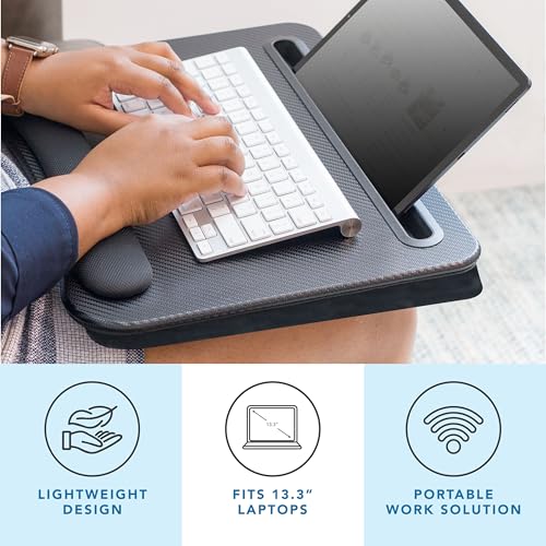 LAPGEAR Memory Foam Lap Desk with Wrist Rest and Media Slot - Medium - Black Carbon - Fits up to 15.6 Inch Laptops and Most Tablet Devices - Style No. 91338 - Image 2