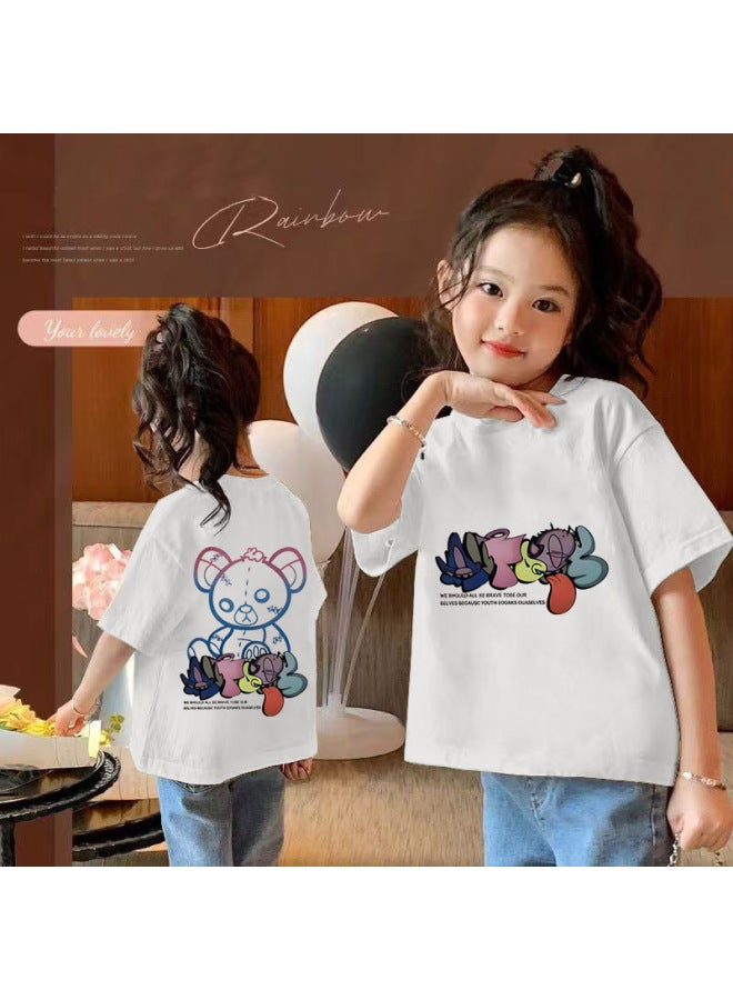 Children's Wear Children's Cotton T-shirt Girls' Short-sleeved Western Style Middle And Large Children's Cotton Top Cartoon Girls New Base Shirt