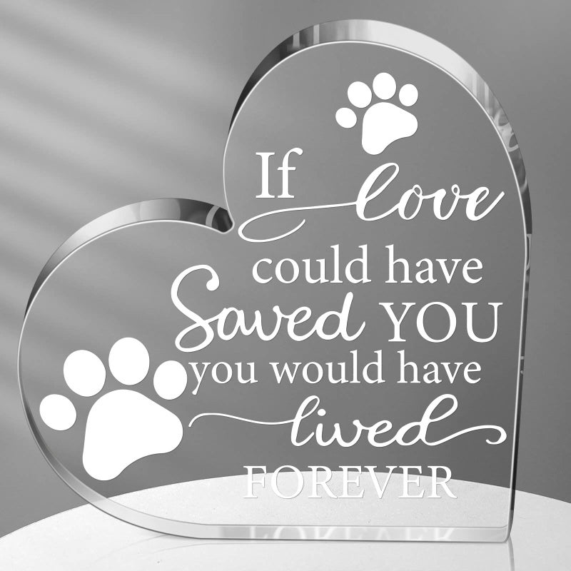 Chunful Pet Memorial Gift Sympathy for Loss Remembrance of Dog Cat Pet Keepsake Memorial Bereavement Crystal Acrylic Heart Decor Condolence Gifts for Loss of Loved One(If Love Could) - Image 1
