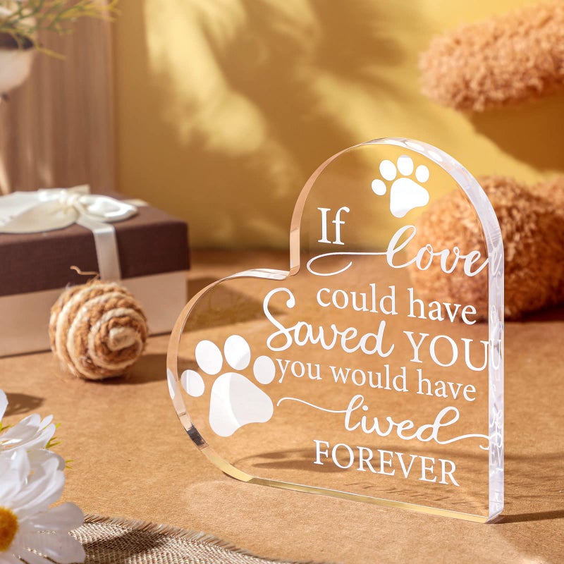 Chunful Pet Memorial Gift Sympathy for Loss Remembrance of Dog Cat Pet Keepsake Memorial Bereavement Crystal Acrylic Heart Decor Condolence Gifts for Loss of Loved One(If Love Could) - Image 3
