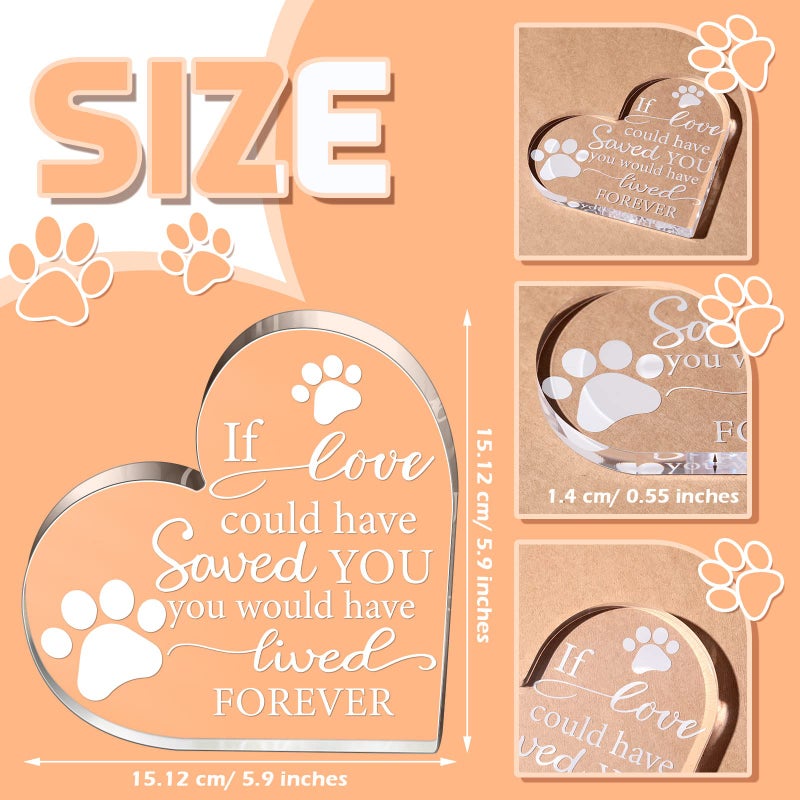 Chunful Pet Memorial Gift Sympathy for Loss Remembrance of Dog Cat Pet Keepsake Memorial Bereavement Crystal Acrylic Heart Decor Condolence Gifts for Loss of Loved One(If Love Could) - Image 2