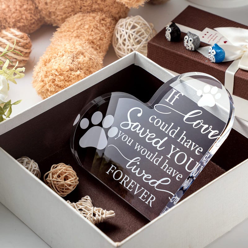 Chunful Pet Memorial Gift Sympathy for Loss Remembrance of Dog Cat Pet Keepsake Memorial Bereavement Crystal Acrylic Heart Decor Condolence Gifts for Loss of Loved One(If Love Could) - Image 4