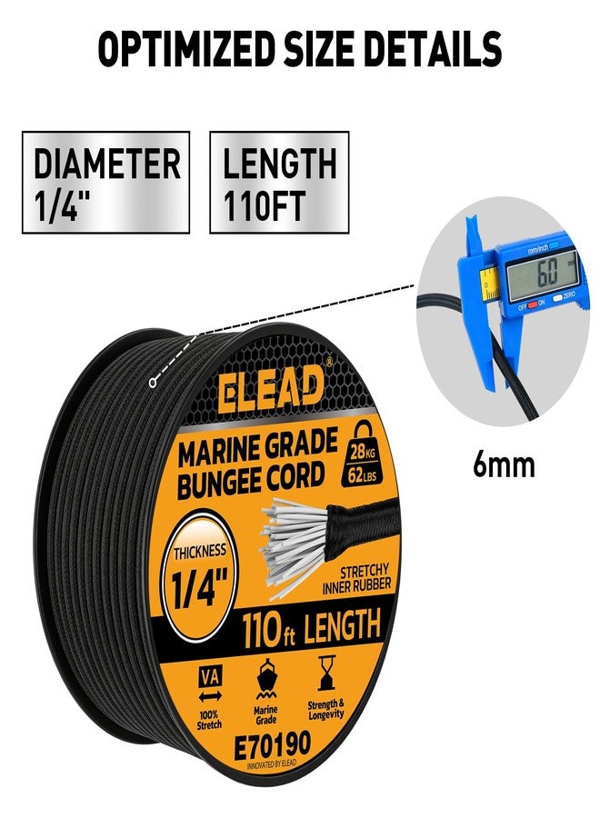 ELEAD بكرة حبل مطاطي شديد التحمل، 1/4 بوصة × 110 قدم، حبل مطاطي خارجي عالي الجودة للاستخدام البحري، حبل أسود فائق المرونة، حبل طويل مناسب لنقل البضائع والتخييم وحوامل الدراجات والخيام - Image 2