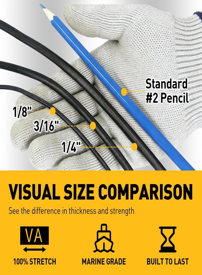 ELEAD بكرة حبل مطاطي شديد التحمل، 1/4 بوصة × 110 قدم، حبل مطاطي خارجي عالي الجودة للاستخدام البحري، حبل أسود فائق المرونة، حبل طويل مناسب لنقل البضائع والتخييم وحوامل الدراجات والخيام - Image 4