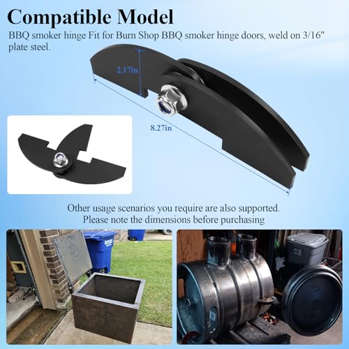 WFCYX 2 Pcs 8 x 2 1/4" Large Heavy Duty BBQ Smoker Hinge, Compatible with Burn Shop BBQ Smoker Hinge Doors, Fit for 3/16" Plate Steel, with Bolt, Nut, Washers - Image 3