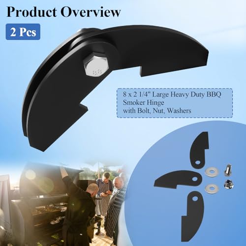 WFCYX 2 Pcs 8 x 2 1/4" Large Heavy Duty BBQ Smoker Hinge, Compatible with Burn Shop BBQ Smoker Hinge Doors, Fit for 3/16" Plate Steel, with Bolt, Nut, Washers - Image 2