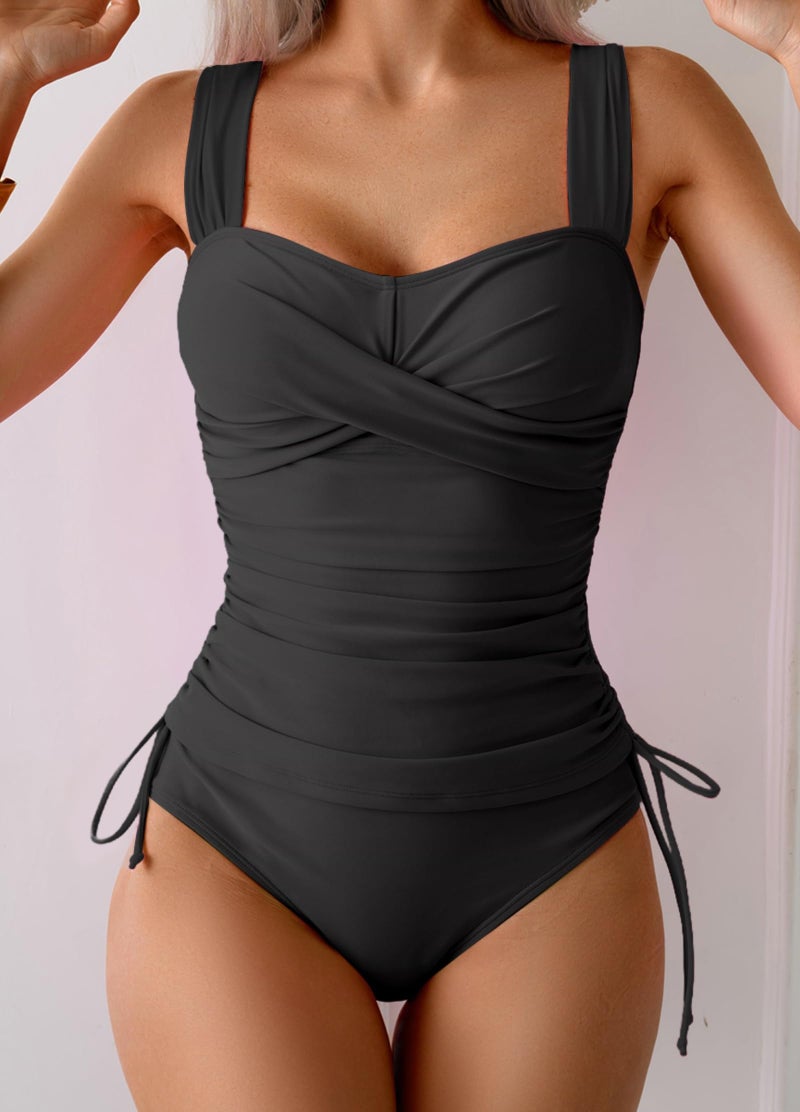 B2prity Tankini Swimsuits for Women Tummy Control Two Piece Bathing Suit High Waisted Wrap Swim Suit with Bottom Swimwear Black - Image 4
