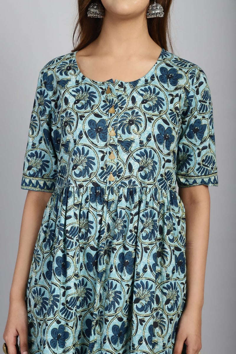 Rajnandini Women A-Line Midi Pure Cotton Jaipuri Printed Gown (JOPLJPR138-XXL_Sea Green_XXL) - Image 5