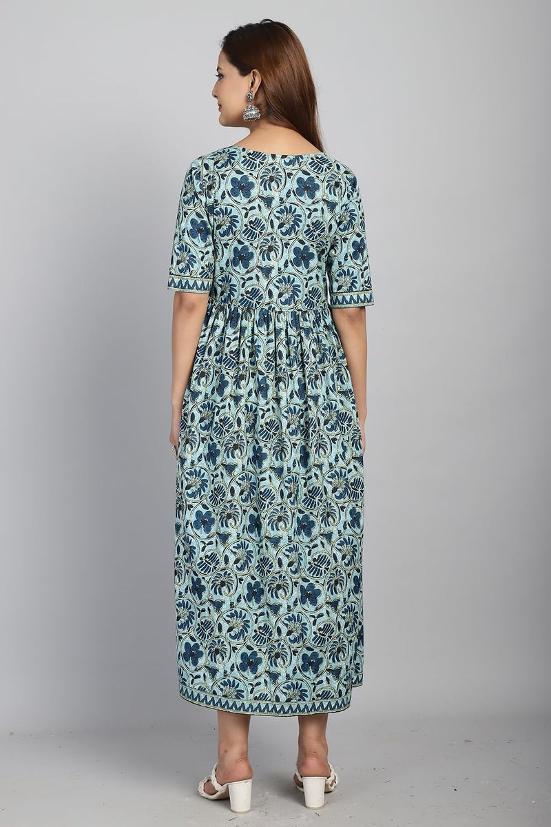 Rajnandini Women A-Line Midi Pure Cotton Jaipuri Printed Gown (JOPLJPR138-XXL_Sea Green_XXL) - Image 2