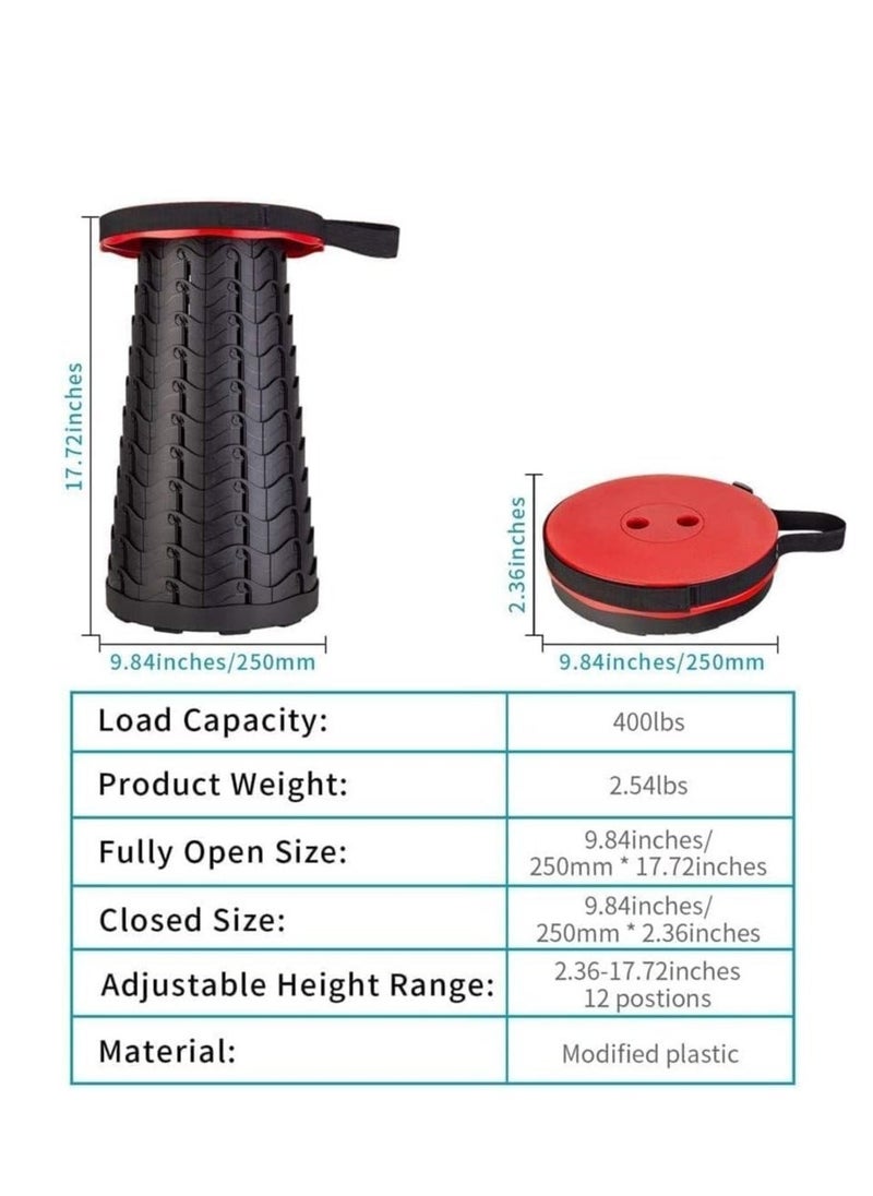 BGM Upgraded-Portable Collapsible Folding Stool, Retractable Telescoping Foldable Camping Stool for Adults for Outdoor Fishing Hiking Gardening Travel BBQ (Red)  - Image 2