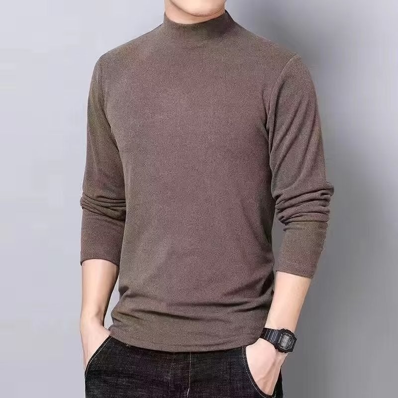 Long Sleeve Turtleneck T-Shirt Mens Casual Winter Warm Tee Black - Image 3