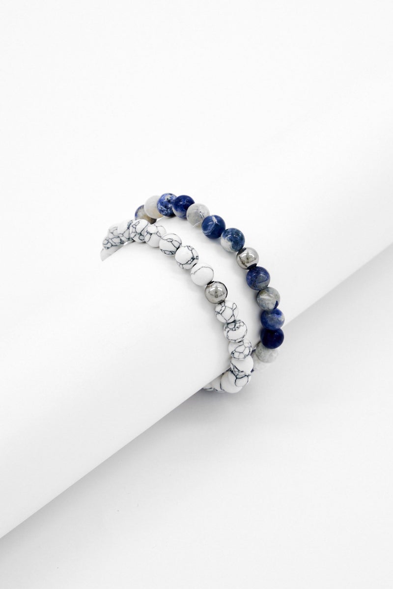 NAUTICA Men 2Pieces Tiger Eye Bead With Anchor Bracelet, Multicolor - Image 1