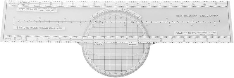 Aviation Plotter Slide Ruler With Rotating Azimuth Scale ABS Navigation Tool For VFR Charts Transparent 33 6x11 1 Cm - Image 1