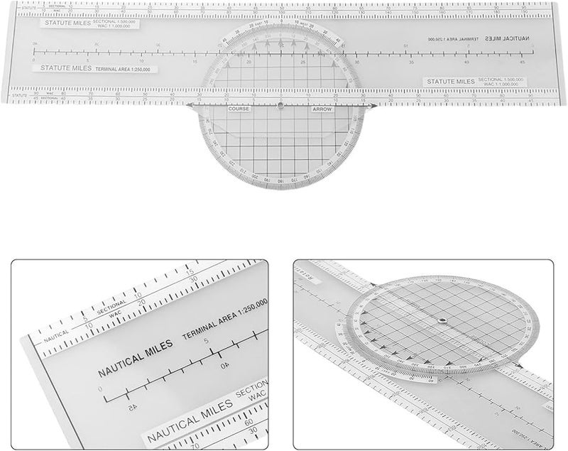 Aviation Plotter Slide Ruler With Rotating Azimuth Scale ABS Navigation Tool For VFR Charts Transparent 33 6x11 1 Cm - Image 4