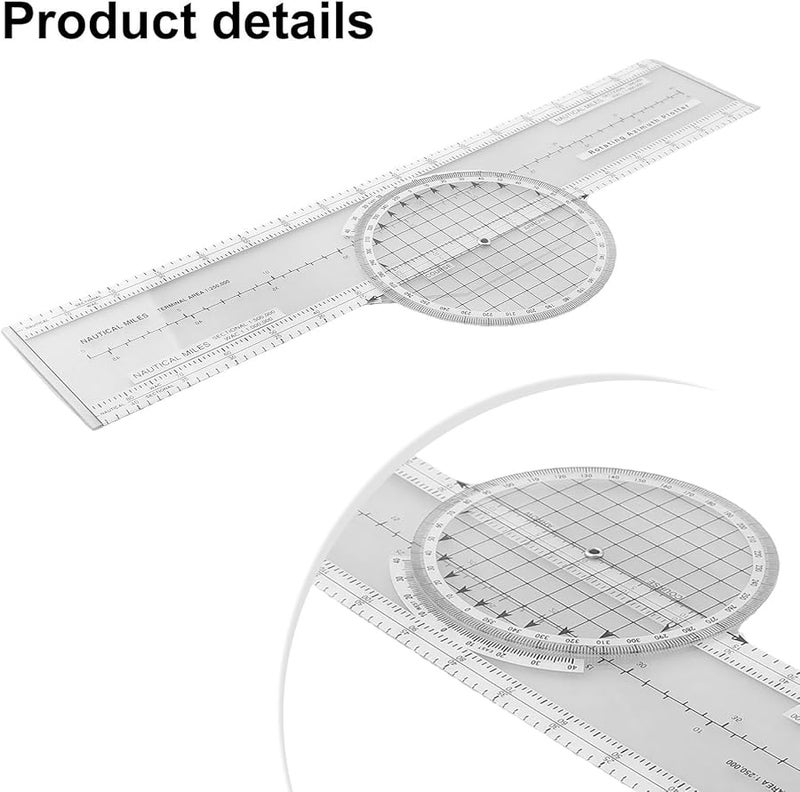Aviation Plotter Slide Ruler With Rotating Azimuth Scale ABS Navigation Tool For VFR Charts Transparent 33 6x11 1 Cm - Image 3