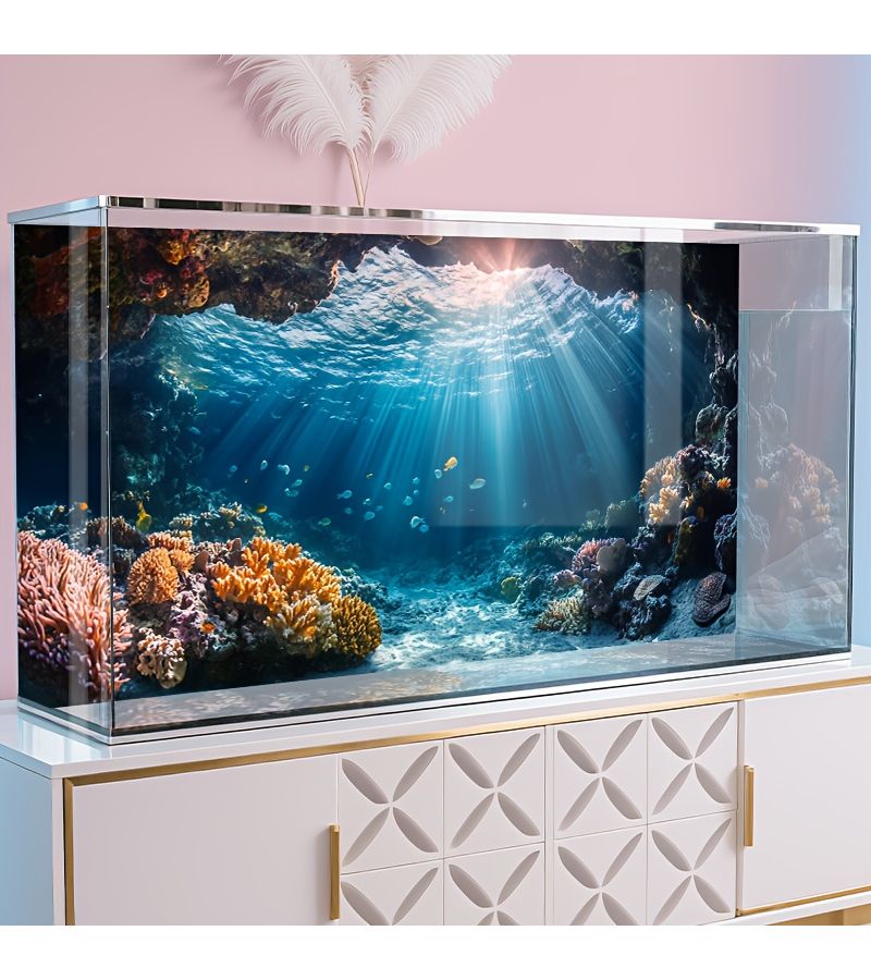 Vibrant Coral Reef Aquarium Sticker for Fish Tank 91x50cm Vinyl Marine Life Nautical Decor - Image 1
