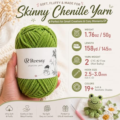 Reessy Skinny Chenille Yarn for Crocheting - 6 Pack of 50g/158yd (948yd Total) - Soft Matte Thin Chenille CYC #2 - Fine Weight Baby Yarn for Plush Toys, Baby Blankets & Small Crafts(Navy Blue) - Image 2