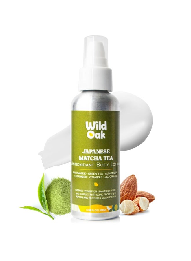Wild Oak Japanese Matcha Tea Antioxidant Body Lotion | 5X Vitamin E, Niacinamide, Matcha, Jojoba & Almond Oil | Intense Hydration & Skin Repair | Softens, Nourishes & Locks in Moisture | Non-Greasy | 100ml - Image 1