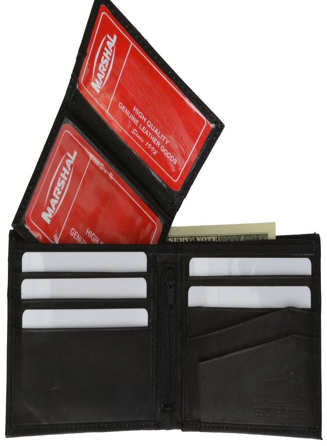 Marshal 100% Genuine Leather Bi-fold Mens Wallet Black #533CF - Image 1