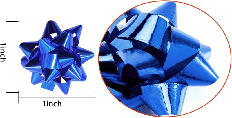 Iceyyyy 100 Pcs Mini Bows-1 Inch Blue Metallic Star Gift Bows-Tiny Adhesive Present Bows for Christmas Holiday Party Decoration DIY Gifts Wrapping - Image 2