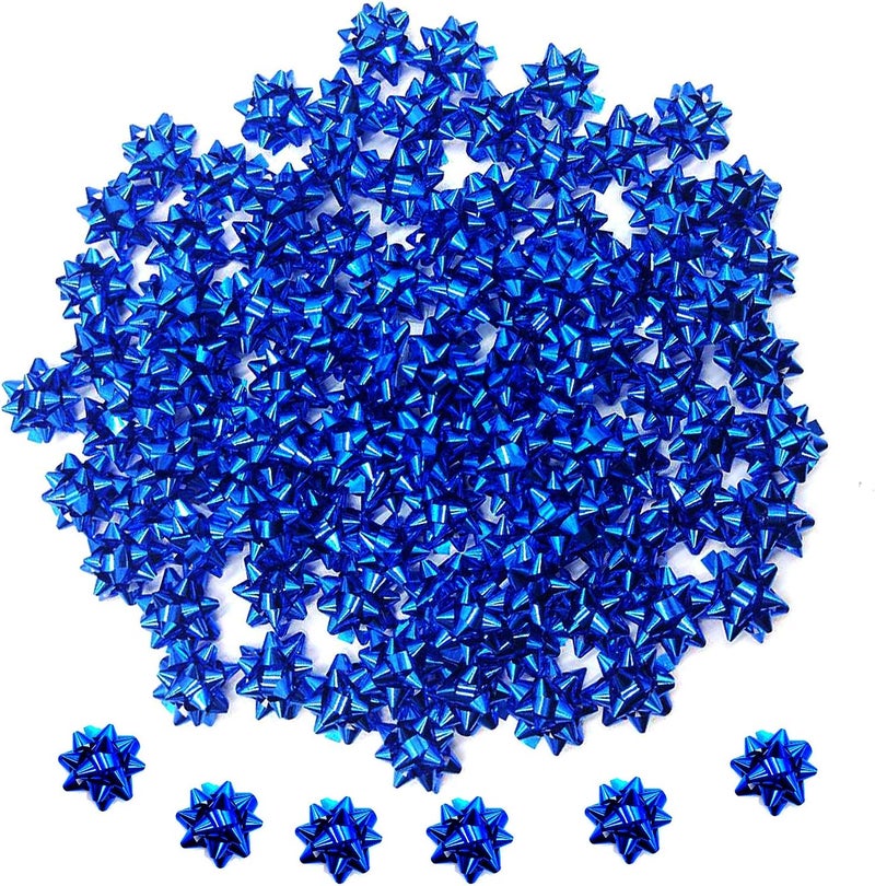 Iceyyyy 100 Pcs Mini Bows-1 Inch Blue Metallic Star Gift Bows-Tiny Adhesive Present Bows for Christmas Holiday Party Decoration DIY Gifts Wrapping - Image 1