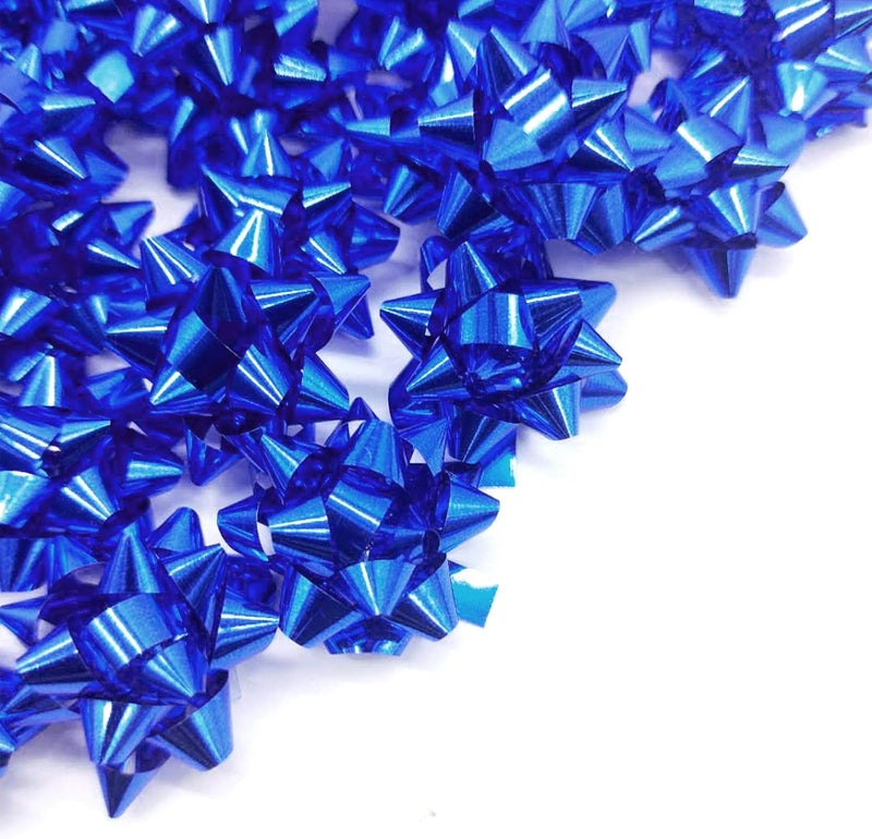Iceyyyy 100 Pcs Mini Bows-1 Inch Blue Metallic Star Gift Bows-Tiny Adhesive Present Bows for Christmas Holiday Party Decoration DIY Gifts Wrapping - Image 3