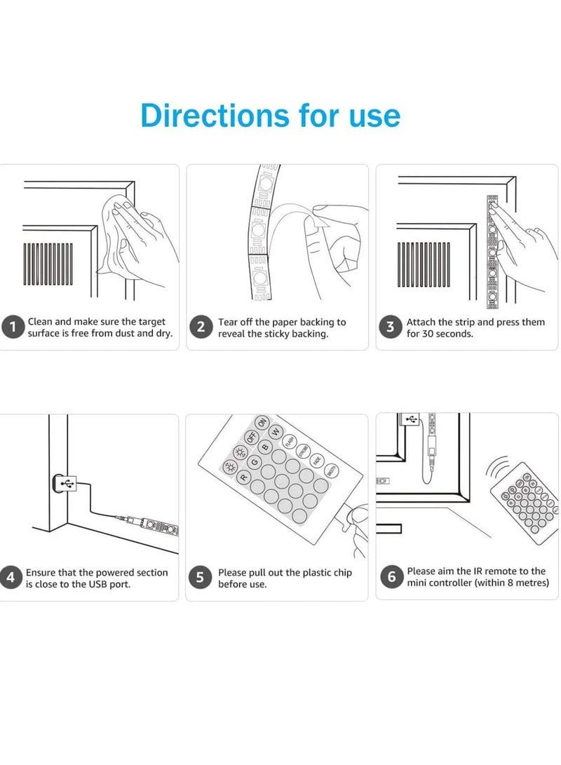 إسكدنيا 2 متر شريط ليد ضوء التلفزيون التحيز الخلفية عدة ل هدتف كمبيوتر مكتبي خزان الأسماك زينة مقاوم للماء رغب رصد الإضاءة مع التحكم عن بعد أوسب بالطاقة - Image 5