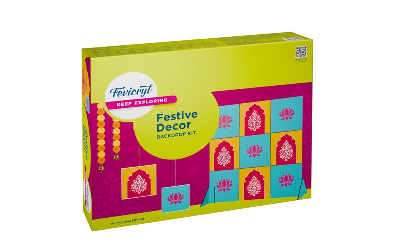 Fevicryl Festive Backdrop Kit - DIY Decor kit - (2ft x 2ft) pre-Cut MDF Board, Acrylic Colours, Stencils & a Guide | Unique Decoration Item | Perfect for Festive Gifting. - Image 1