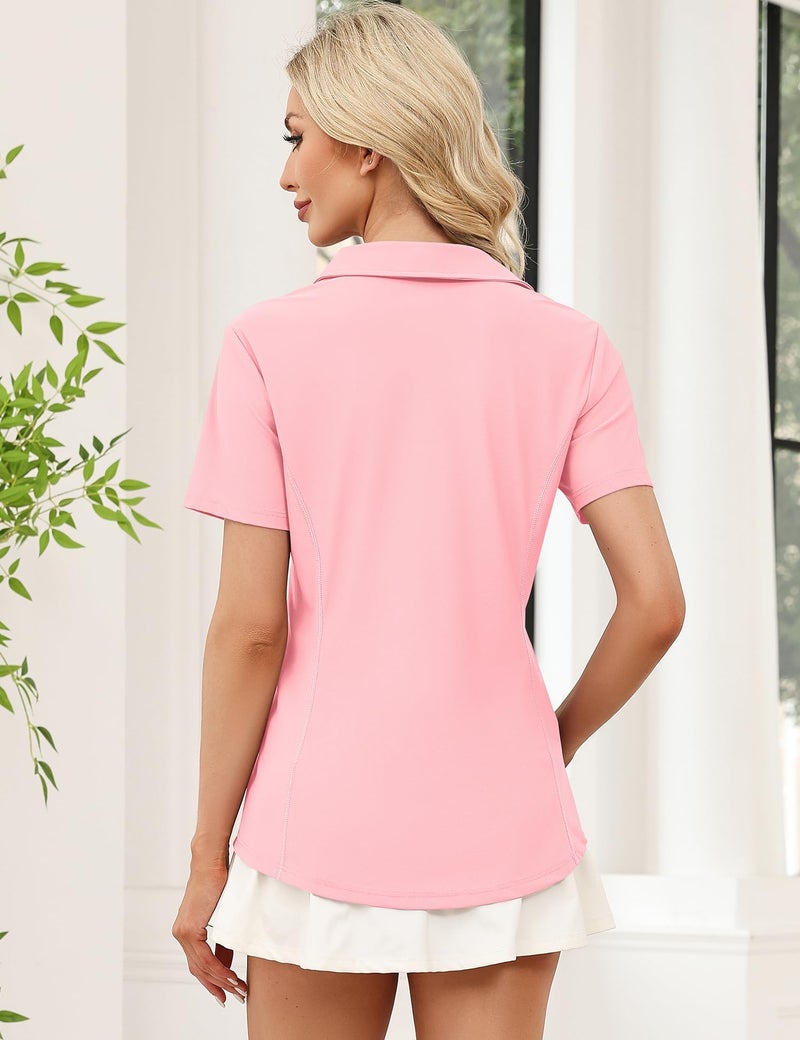 LOMON Women's Polo Shirts Short Sleeve Quick Dry UPF 50+ Sun Protection Business Casual Collared Shirt Tennis Golf Shirt Work Tops (Pink XL) - Image 5