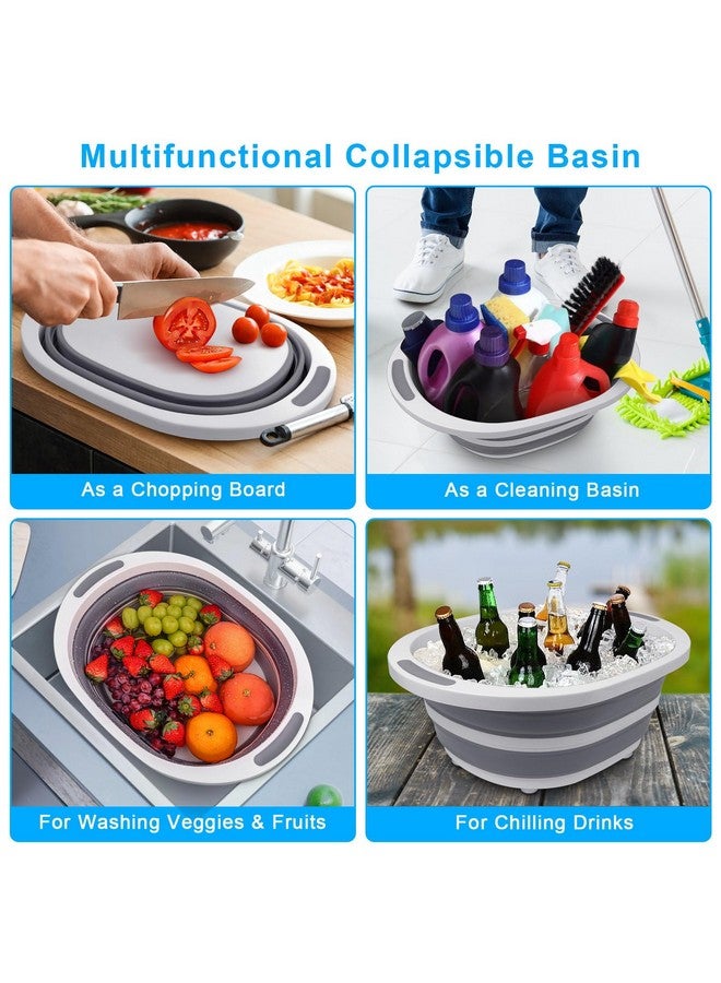 Seropy Collapsible Wash Basin, 7.5L Dish Tub Sink Basin Folding Dish Pans for Kitchen Sink, 2-in-1 Dishpan + Cutting Board, Portable Sink Dish Basin for Camping BBQ Prep Tub Washing Bin Bucket for Cleaning - Image 4