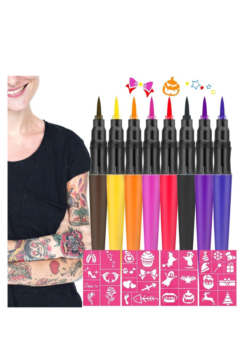 Premify Temporary Tattoo Markers - 8 Color Skin Body Face Safe Markers - Washable Removeable Markers, Event Halloween, Birthday, Cosplay, Festivals  - Image 1