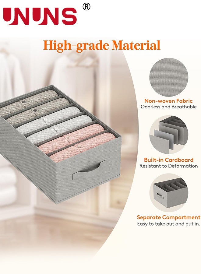 UNUNS 6 Pack Wardrobe Clothes Organizer,Large Size 6 Grids Closet Jean Storage Bins with Handles and Support Boards,Foldable Drawer Dividers for Sweater,Pants,T-shirt,Hoodie,Dress,Grey - Image 4