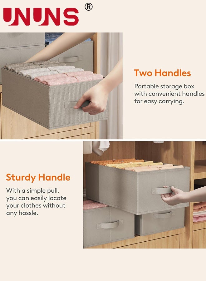 UNUNS 6 Pack Wardrobe Clothes Organizer,Large Size 6 Grids Closet Jean Storage Bins with Handles and Support Boards,Foldable Drawer Dividers for Sweater,Pants,T-shirt,Hoodie,Dress,Grey - Image 3