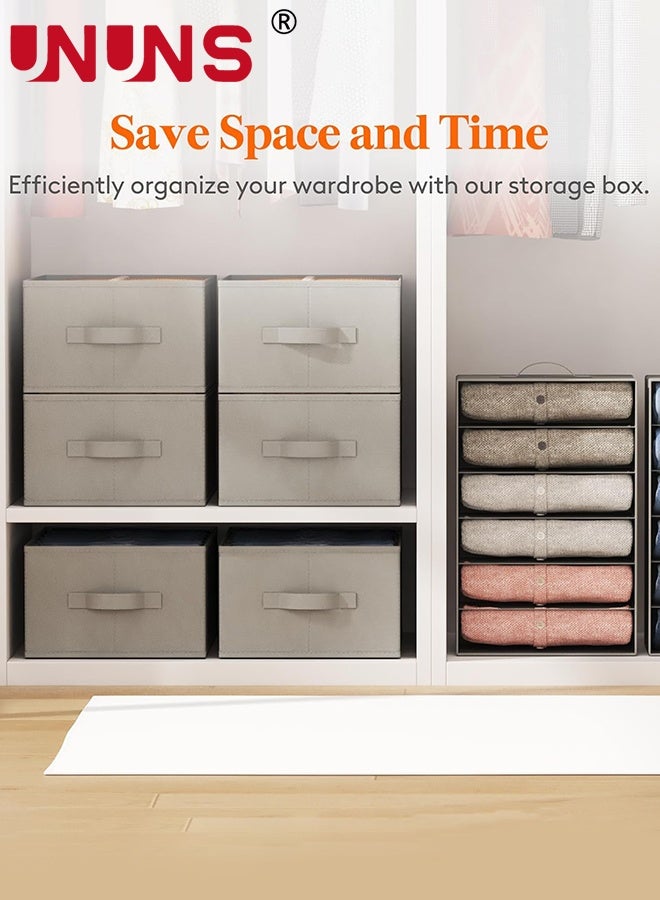 UNUNS 6 Pack Wardrobe Clothes Organizer,Large Size 6 Grids Closet Jean Storage Bins with Handles and Support Boards,Foldable Drawer Dividers for Sweater,Pants,T-shirt,Hoodie,Dress,Grey - Image 2