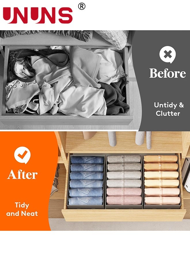 UNUNS 6 Pack Wardrobe Clothes Organizer,Large Size 6 Grids Closet Jean Storage Bins with Handles and Support Boards,Foldable Drawer Dividers for Sweater,Pants,T-shirt,Hoodie,Dress,Grey - Image 5