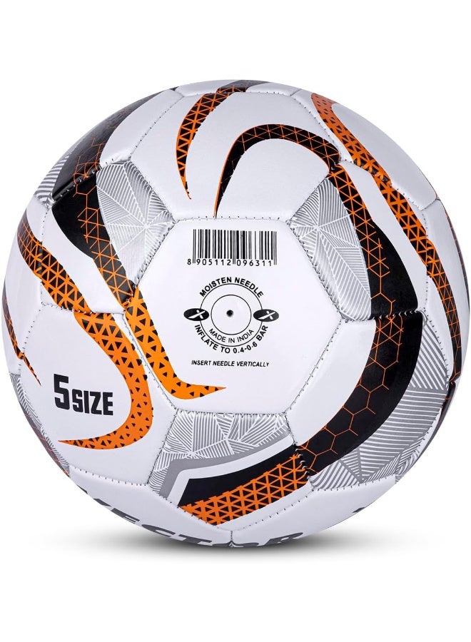 Vector X Venomous Machine Stitched Football – Durable Soccer Ball with Pump for Training & Match Play | Size 5 | White-Orange - Image 3