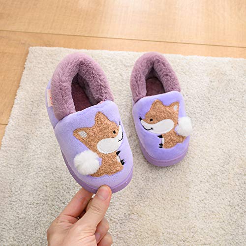 Ainikas Toddler Boys Girls Slippers Fluffy Little Kids House Slippers Warm Cute Animal Home Slipper, Purple 5.5-7 Toddler - Image 2