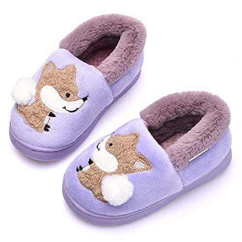 Ainikas Toddler Boys Girls Slippers Fluffy Little Kids House Slippers Warm Cute Animal Home Slipper, Purple 5.5-7 Toddler - Image 1