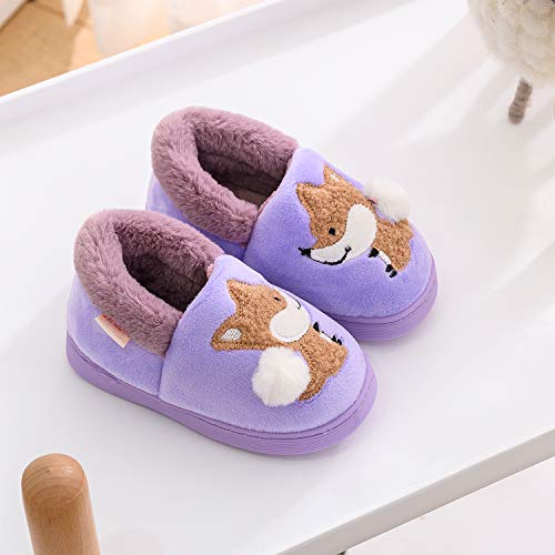 Ainikas Toddler Boys Girls Slippers Fluffy Little Kids House Slippers Warm Cute Animal Home Slipper, Purple 5.5-7 Toddler - Image 3