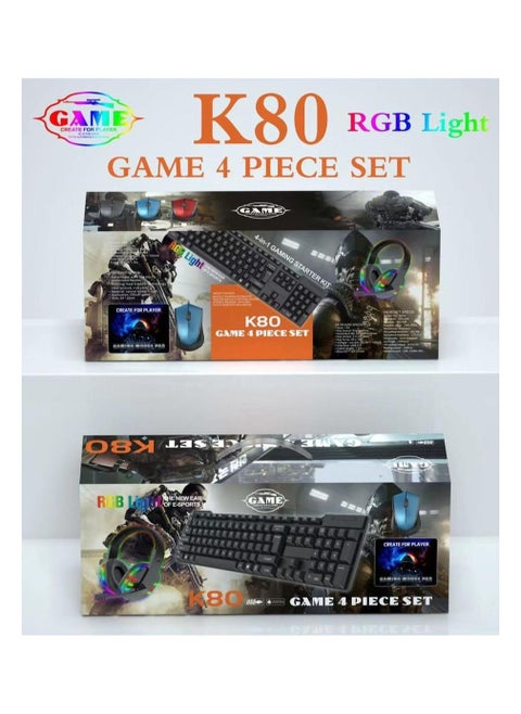 K80 4 In 1 Gaming Starter Kit Mouse Keyboard Headset Mousepad