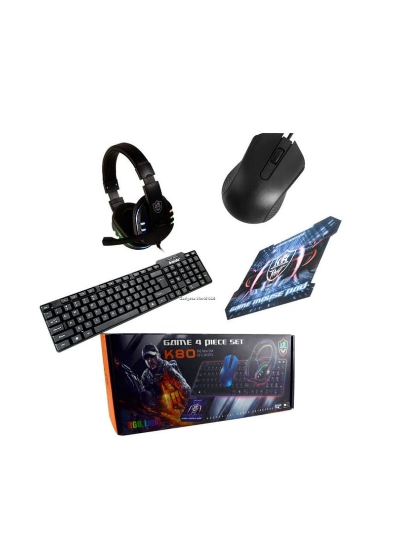 K80 4 In 1 Gaming Starter Kit Mouse Keyboard Headset Mousepad