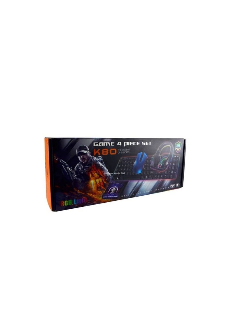 K80 4 In 1 Gaming Starter Kit Mouse Keyboard Headset Mousepad
