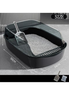 Generic Semi-Enclosed Sifting Litter Box High Sides Cat Litter Box Anti-Splash with Spoon Clean Cat Pet Tray Kitten Open Top Litter Tray Travel Cat Toilet Cat Litter Pan(Black)  - Image 2