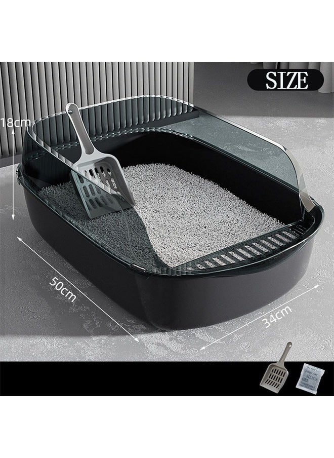 Generic Semi-Enclosed Sifting Litter Box High Sides Cat Litter Box Anti-Splash with Spoon Clean Cat Pet Tray Kitten Open Top Litter Tray Travel Cat Toilet Cat Litter Pan(Black)  - Image 2