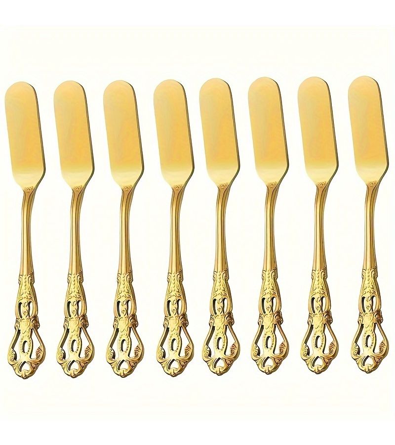 Golden 8 Piece Stainless Steel Butter Cheese Knife And Spatula Set - Image 1