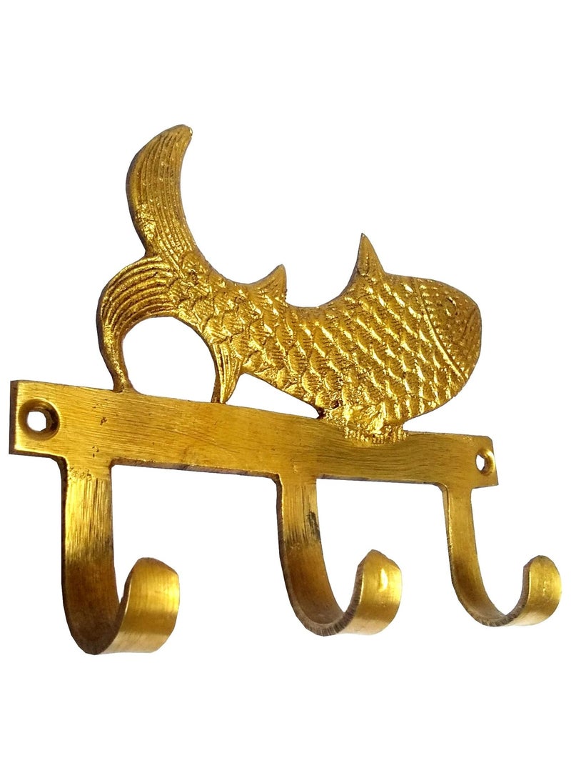Purpledip Purpledip Brass Wall Hooks Fishy Affair Vintage Design Decorative Hanger 11821  - Image 3