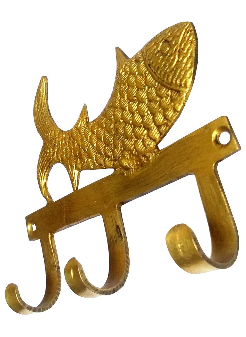 Purpledip Purpledip Brass Wall Hooks Fishy Affair Vintage Design Decorative Hanger 11821  - Image 4