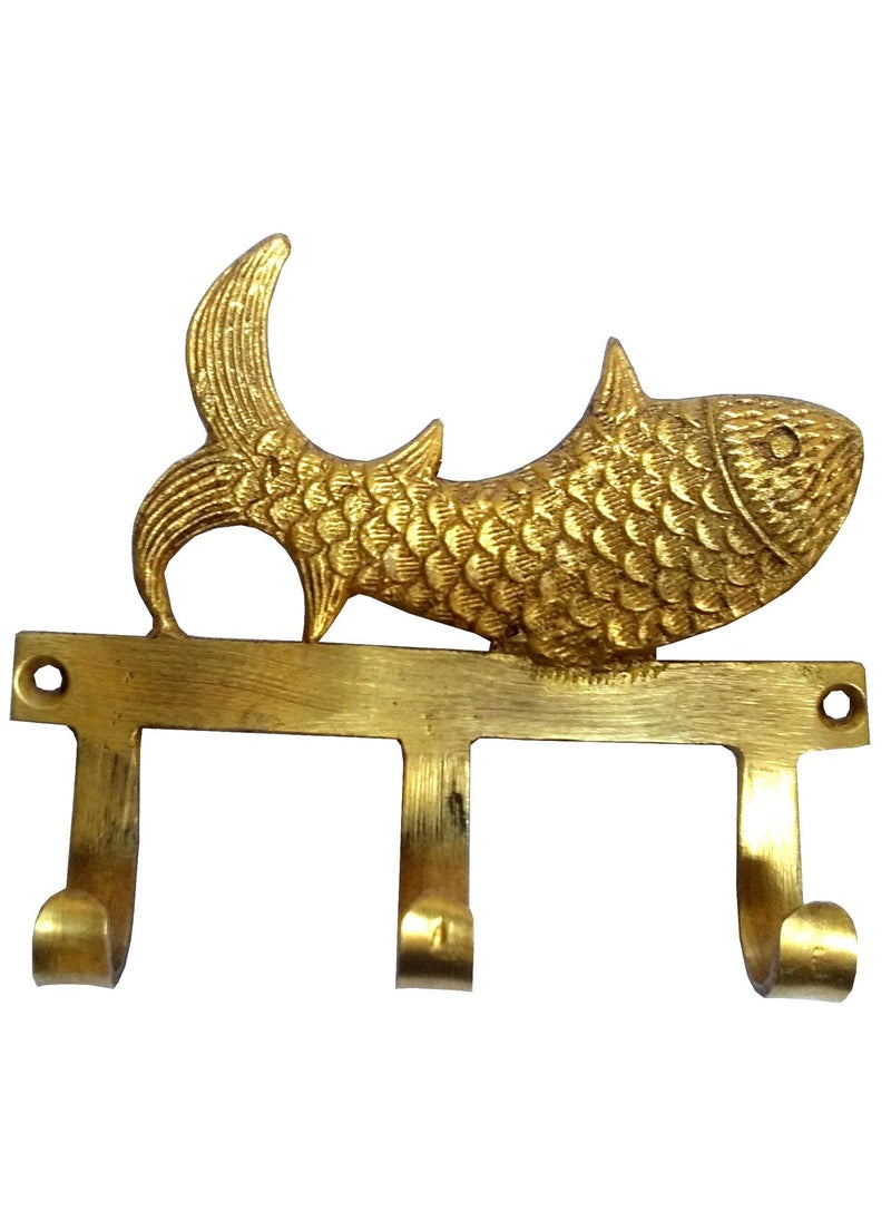 Purpledip Purpledip Brass Wall Hooks Fishy Affair Vintage Design Decorative Hanger 11821  - Image 1